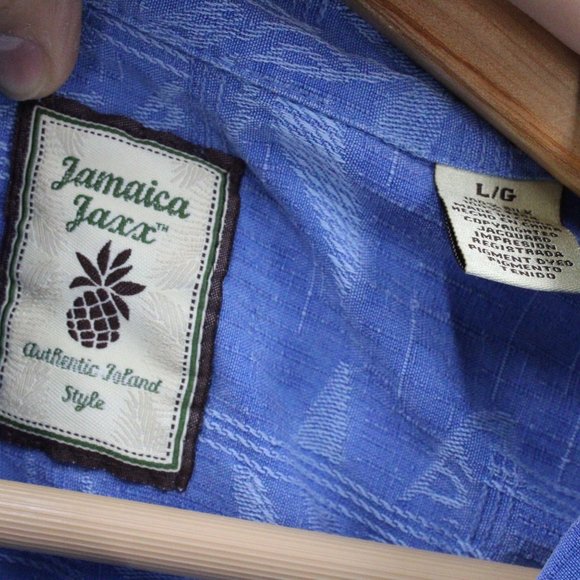 Vintage Jamaica Jaxx Hawaiian Silk Shirt Mens Blue Button Down Collared Large L - Picture 6 of 9